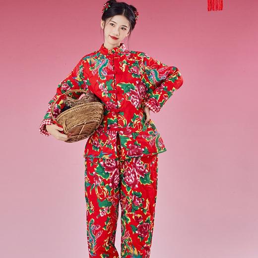 YJN2918冬季新款新中式国潮民族风复古盘扣东北大花棉袄棉服棉衣棉裤套装 商品图0