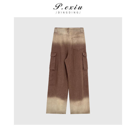 04-3潘依绣丁丁宠粉 PanYiXiu/潘依绣工装风美式复古渐变宽松直筒阔腿牛仔裤 D6021 商品图2