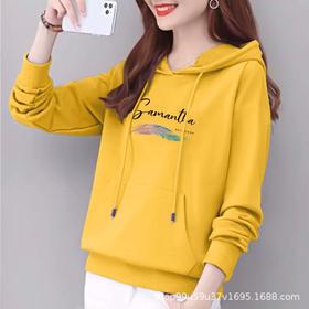 97%棉边帽卫衣女式春秋装休闲时尚宽松上衣字母印花运动显瘦外套