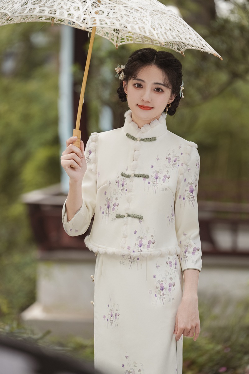 新款秋冬，女新中式国风两件套装年轻款少女改良旗袍马甲民国风GSJ-3522