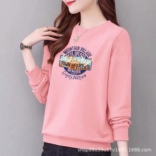 圆领97%棉卫衣女式休闲时尚宽松外套上衣字母印花运动衣显瘦 商品图0