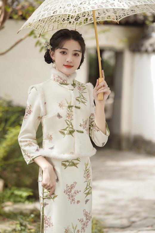 新款秋冬，女新中式国风两件套装年轻款少女改良旗袍马甲民国风GSJ-3522 商品图2