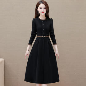 秋冬季新款针织毛线裙，中长款收腰打底A字裙时尚连衣裙QYM-HL-23X6673-Y