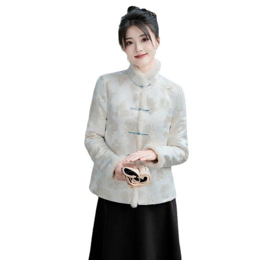 YSF2228 2023冬新款中式复古毛领高档提花夹棉唐装上衣小棉袄国风短款棉衣 商品图4