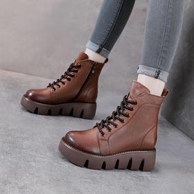 YR 1360头层牛皮厚底马丁靴英伦真皮高跟加棉短靴