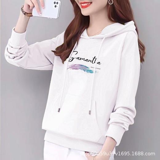 97%棉边帽卫衣女式春秋装休闲时尚宽松上衣字母印花运动显瘦外套 商品图2