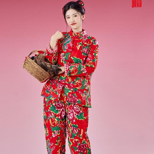 YJN2918冬季新款新中式国潮民族风复古盘扣东北大花棉袄棉服棉衣棉裤套装 商品图3