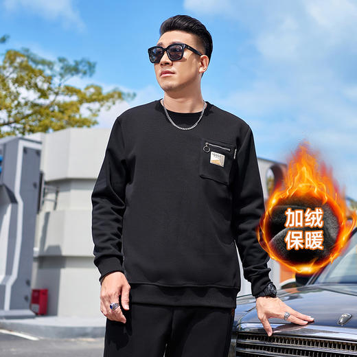【圈】【新款DMH】大依优型大码加绒卫衣圆领弹力加肥加大胖子长袖上衣男士T恤肥佬男装潮款 商品图6