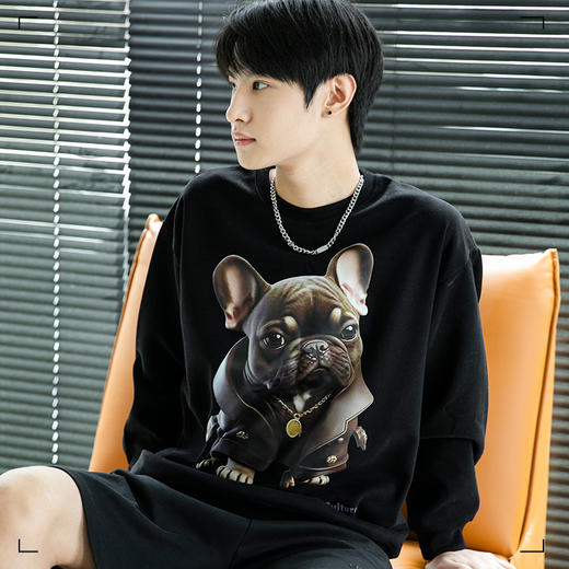 潮酷时尚卫衣男ins潮流狗狗印花秋冬加绒情侣款宽松圆领卫衣上衣SZ2743 商品图4