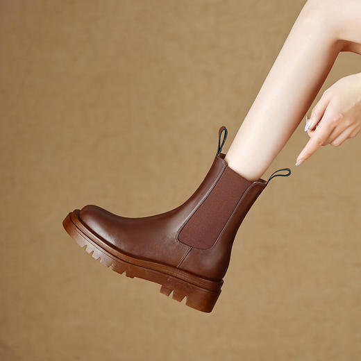 舒适保暖，纯色真皮羊羔毛里厚底短靴MSF-M7551-2 商品图2