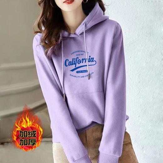 连帽加绒棉质卫衣运动宽松休闲时尚印花外套上衣女潮秋冬正肩多色 商品图2