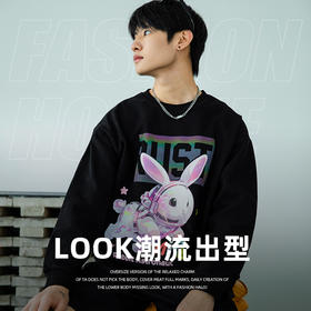 秋冬宇航兔印花卫衣潮酷时尚圆领加绒情侣款休闲卫衣SZ2741