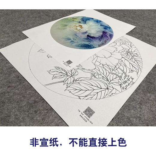 【大彩图】龚雪青工笔画白描底稿圆形小品《妃之三》牡丹临摹勾线花鸟线稿XQ16 商品图2