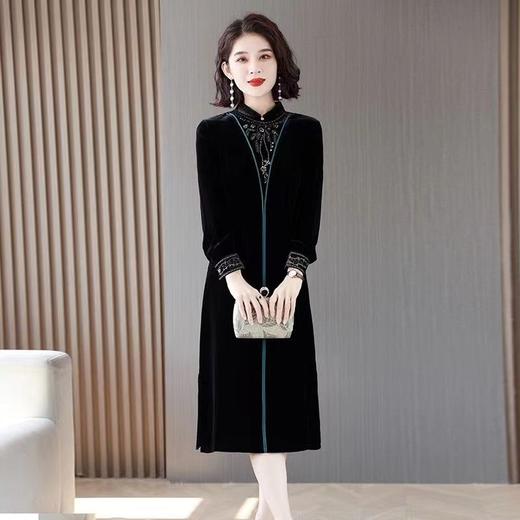 A8868真丝绒连衣裙新款高端打底内搭2023妈妈丝绒春秋冬 商品图2