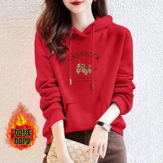 连帽加绒多色棉质卫衣宽松休闲运动时尚印花外套上衣女潮秋冬新款 商品图2