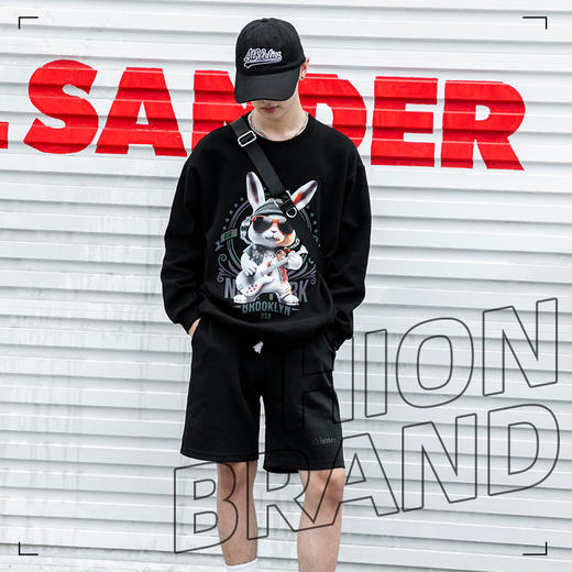 圆领厚款卫衣动物印花音乐兔男女情侣款潮牌上衣宽松套头时尚卫衣SZ2742 商品图3