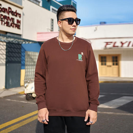 【圈】【新款DMH】大依优型大码加绒卫衣圆领弹力加肥加大胖子长袖上衣男士T恤肥佬男装潮款 商品图1