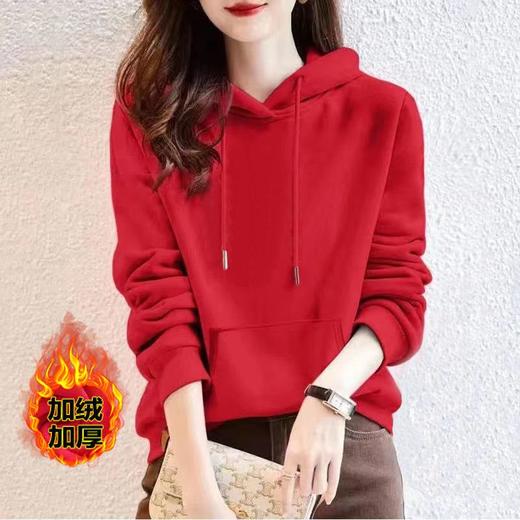 连帽加绒多色棉质卫衣运动宽松休闲时尚印花外套上衣女潮秋冬新款 商品图0