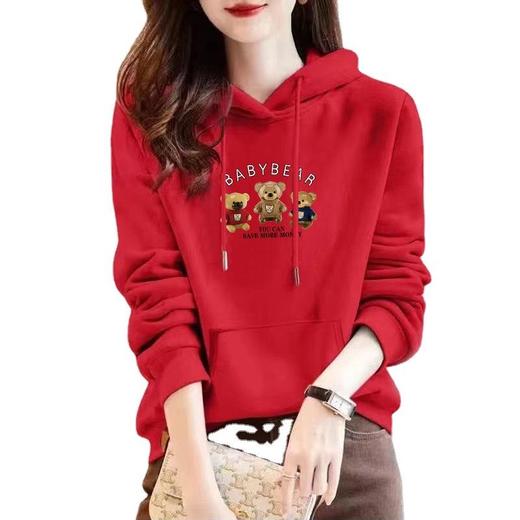 加绒卫衣连帽棉质正肩运动宽松休闲时尚印花外套多色上衣女潮秋冬 商品图4