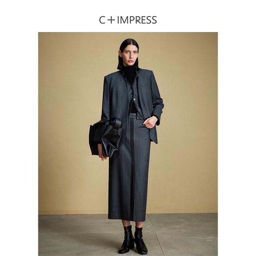 西嘉C+IMPRESS/西嘉羊毛条纹西装套装女腰带马甲半裙西装裤搭配一整套WT2304048 商品图1