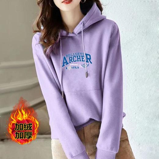 连帽加绒卫衣棉质正肩运动宽松休闲时尚印花多色上衣女潮秋冬外套 商品图3
