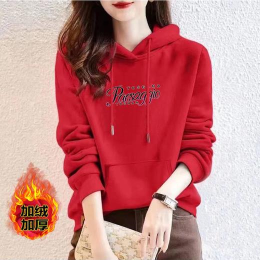 连帽加绒多色棉质卫衣运动宽松休闲时尚印花外套女潮秋冬新款上衣 商品图1