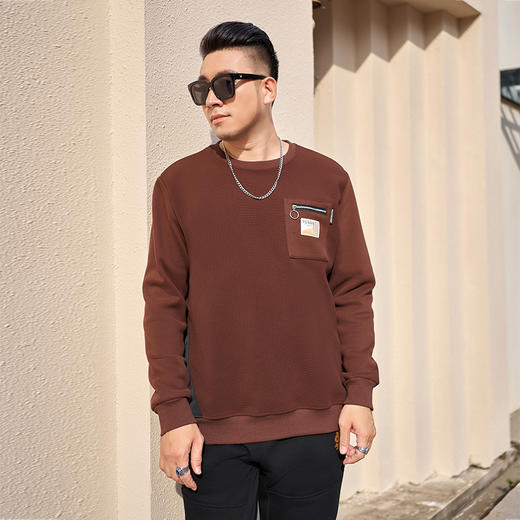 【圈】【新款DMH】大依优型大码加绒卫衣圆领弹力加肥加大胖子长袖上衣男士T恤肥佬男装潮款 商品图1