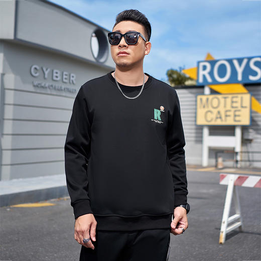 【圈】【新款DMH】大依优型大码加绒卫衣圆领弹力加肥加大胖子长袖上衣男士T恤肥佬男装潮款 商品图2