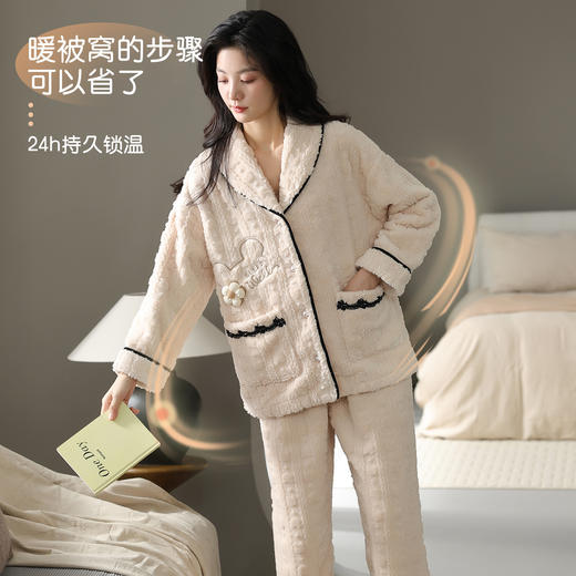 【提花暖绒】【猫人】【M-XXL】女士秋冬加绒家居服睡衣套装 商品图2