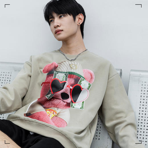 潮酷时尚卫衣男ins潮流狗狗印花秋冬加绒情侣款宽松圆领卫衣上衣SZ2743 商品图7