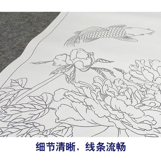 【大彩图】龚雪青工笔画白描底稿《三仙戏瑶池》牡丹鲤鱼临摹勾线花鸟线稿XQ58 商品图4