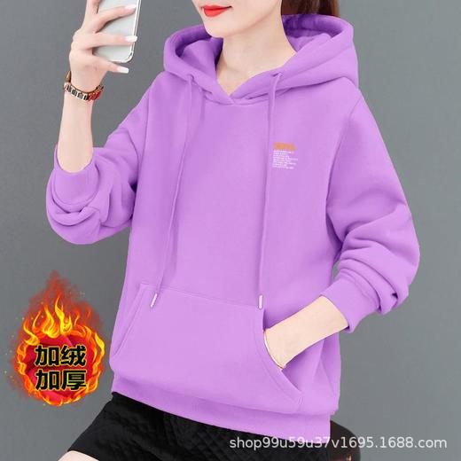 加绒卫衣连帽棉质正肩运动宽松休闲时尚印花秋冬外套多色女潮上衣 商品图3