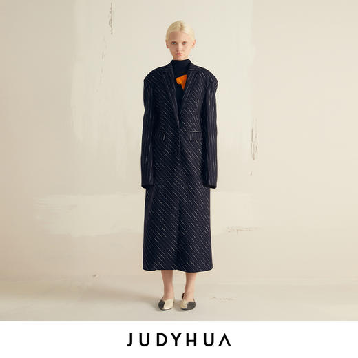 JUDYHUA 条纹拼接收腰大衣 商品图0