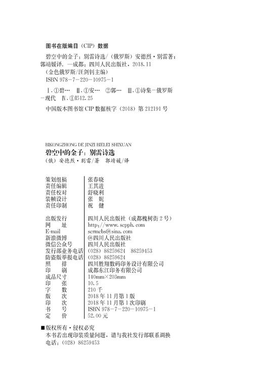 碧空中的金子:别雷诗选/金色俄罗斯丛书(18) 商品图3