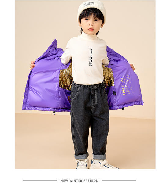 【专利锁温！背暖科技】儿童羽绒服，自主发热；冬季新款黑色金标亲子装白鸭绒，男女童小孩加厚外套 商品图5