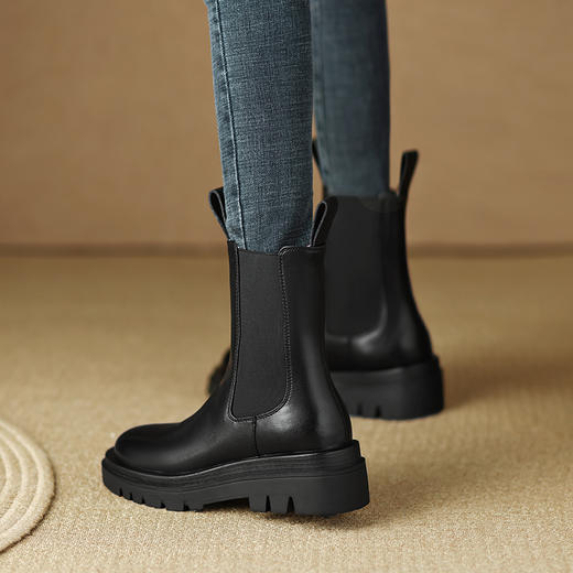 舒适保暖，纯色真皮羊羔毛里厚底短靴MSF-M7551-2 商品图8