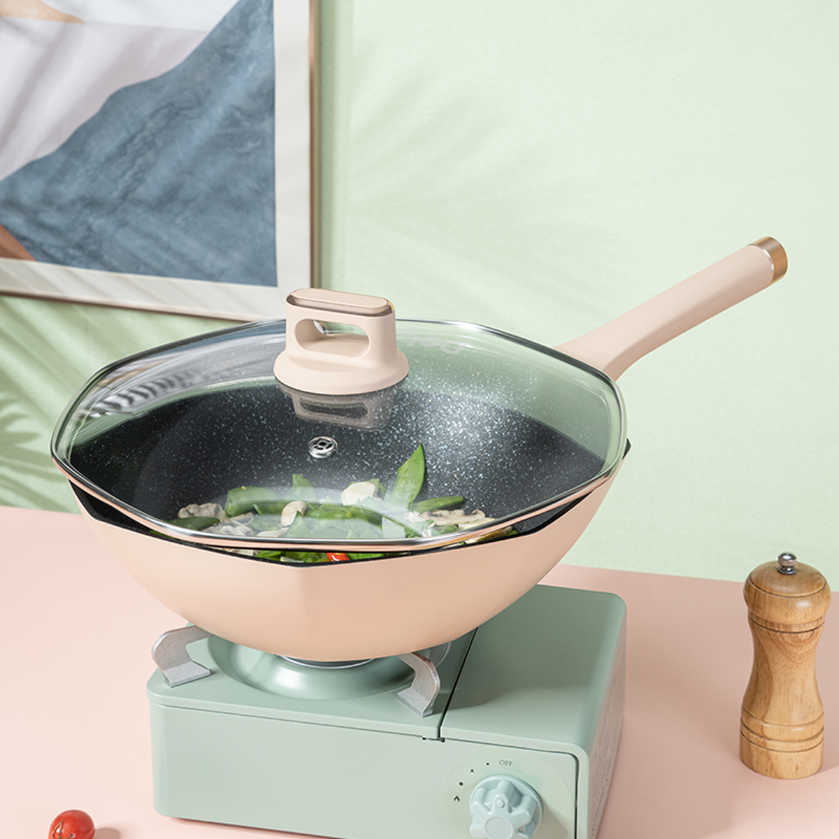 Debo德铂卡地亚不粘锅家用炒菜锅平底网红八角锅