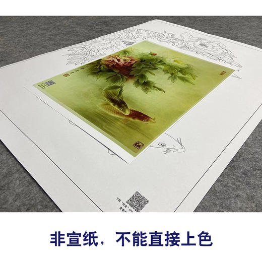 【大彩图】龚雪青工笔画白描底稿《牡丹鲤鱼》临摹勾线花鸟线稿XQ56 商品图2