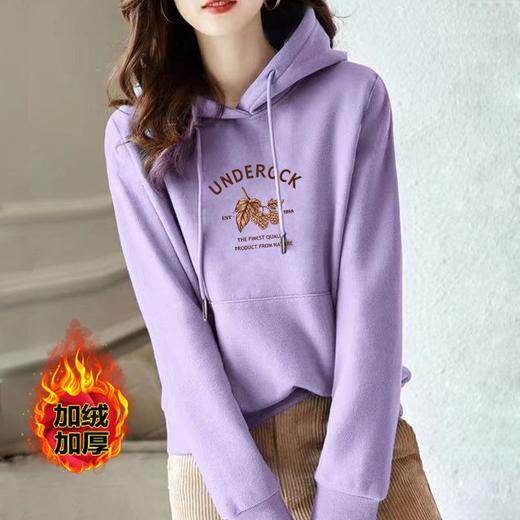连帽加绒多色棉质卫衣宽松休闲运动时尚印花外套上衣女潮秋冬新款 商品图0