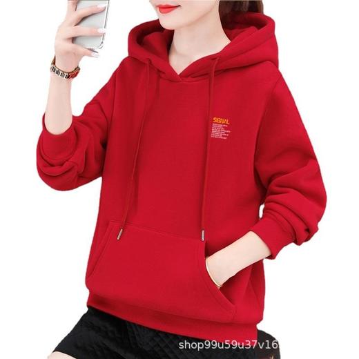 加绒卫衣连帽棉质正肩运动宽松休闲时尚印花秋冬外套多色女潮上衣 商品图4