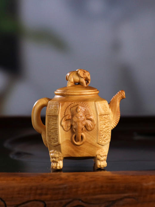 八方来财吉祥象把把壶°本色&做旧黄杨 商品图0