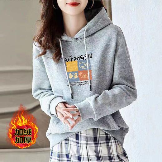 加绒卫衣连帽棉质正肩运动宽松休闲时尚印花多色上衣女潮秋冬外套 商品图3