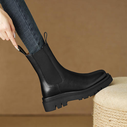 舒适保暖，纯色真皮羊羔毛里厚底短靴MSF-M7551-2 商品图11