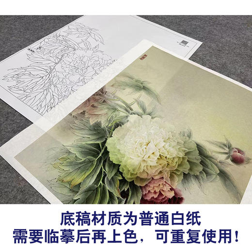 【大彩图】龚雪青工笔画白描底稿《牡丹》临摹勾线花鸟线稿XQ54 商品图3