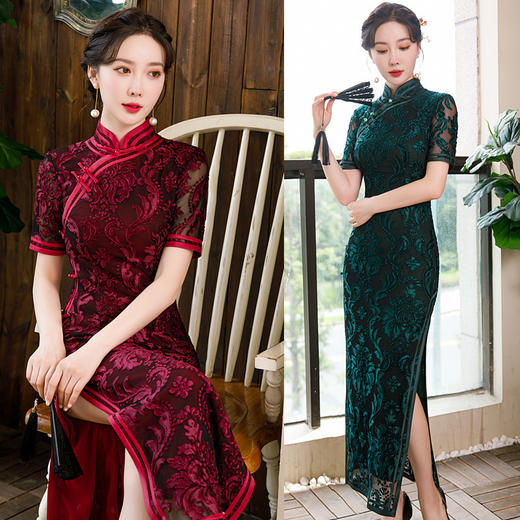 TQX182060 民国老上海旗袍女秋季2023年新款改良植绒复古妈妈装日常年轻长款 商品图0