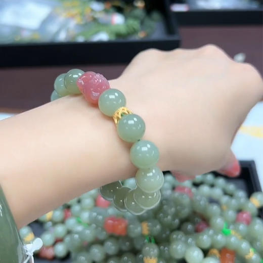 和田玉单圈-水青圆珠盐源皇冠小熊12#630E 商品图0