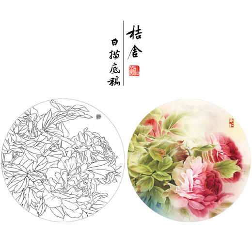 【大彩图】龚雪青工笔画白描底稿小品《晨曦》牡丹临摹勾线花鸟线稿XQ14 商品图0