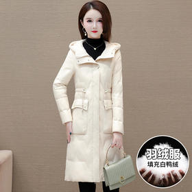 修身时尚洋气保暖羽绒服，长袖连帽时髦休闲白鸭绒外套QYM-CR-YNR8823-L