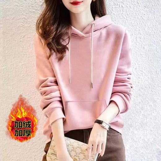连帽加绒多色棉质卫衣运动宽松休闲时尚印花外套上衣女潮秋冬新款 商品图3