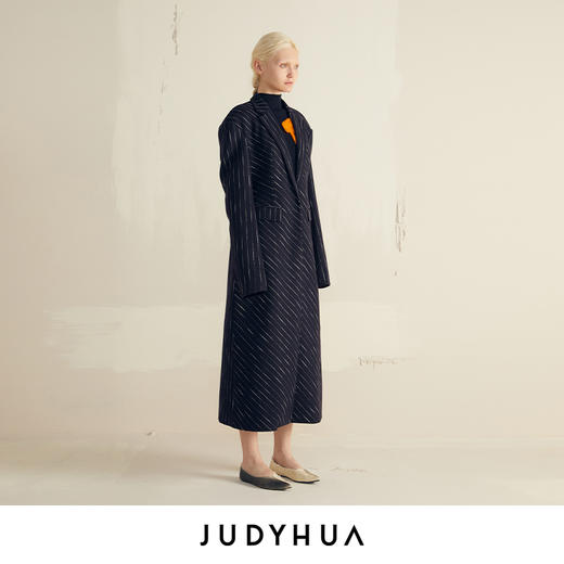 JUDYHUA 条纹拼接收腰大衣 商品图1